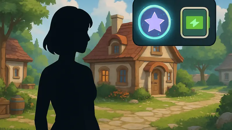 Игровой интерфейс Heartopia с иконкой баффа «Благословение Астралис» и показателем энергии.