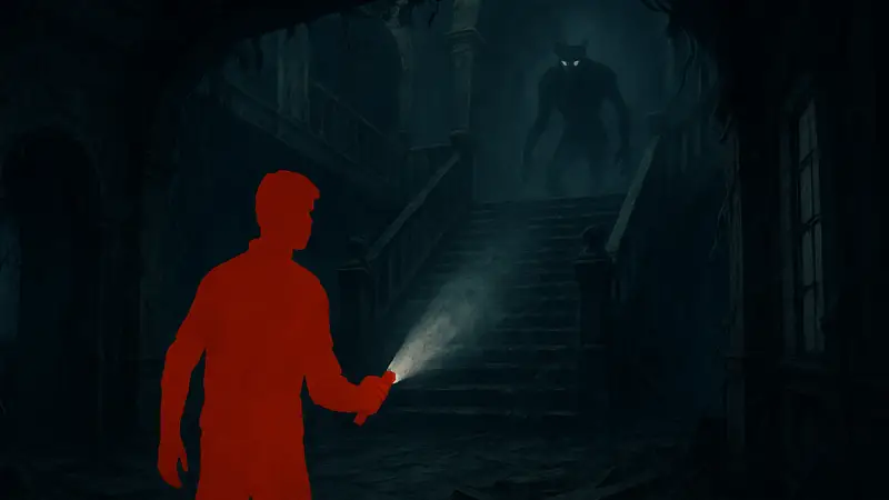 Сцена из игры Nightholme, демонстрирующая хоррор-атмосферу