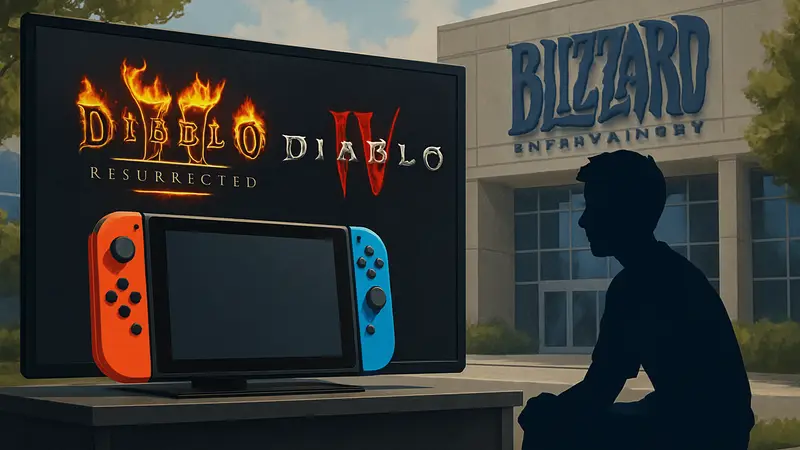 Логотипы Diablo 2 Resurrected и Diablo 4, консоль Nintendo Switch 2, Blizzard, ожидание игр