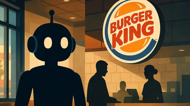 Логотип Burger King и стилизованное изображение чат-бота, символизирующего ИИ-помощника "Патти".