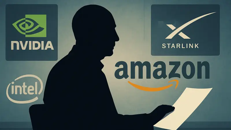 Энди Ясси, генеральный директор Amazon, на фоне логотипов Nvidia, Intel и Starlink, письмо акционерам Amazon.