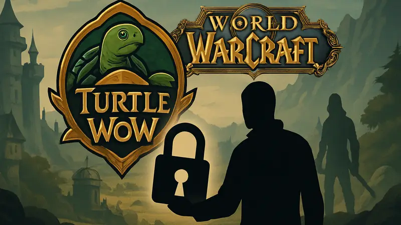 Логотип Turtle WoW на фоне World of Warcraft, символизирующий закрытие сервера Blizzard