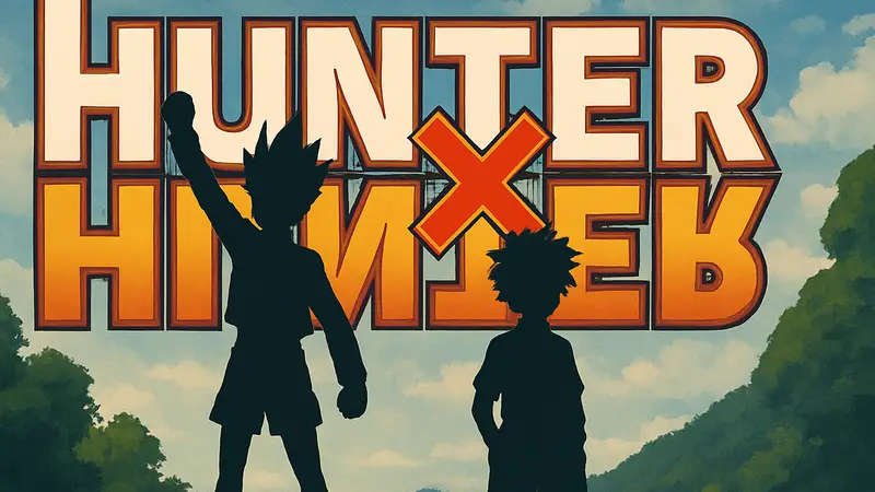 Изображение персонажей манги Hunter x Hunter, Гона и Киллуа, на фоне логотипа HxH