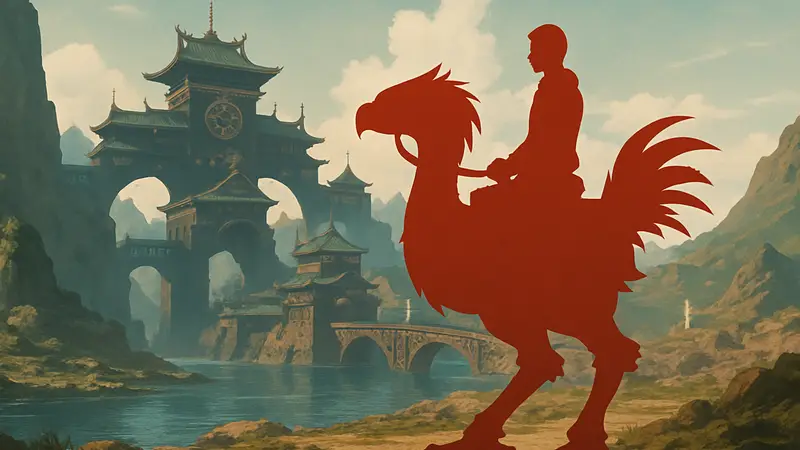 Скриншот из Final Fantasy 14 с Чокобо на фоне локаций из Stormblood