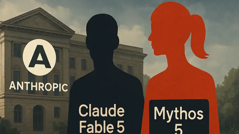 Логотип Anthropic и иллюстрации моделей ИИ Claude Fable 5 и Mythos 5