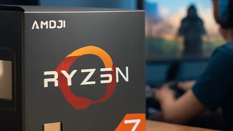 Изображение: запечатанная коробка процессора AMD Ryzen 7 9850X3D на столе, демонстрирующая покупку до релиза.