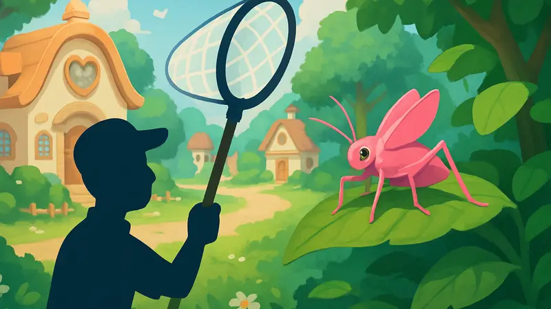 Редкая розовая Катидида в игре Heartopia, гайд по поимке насекомого.