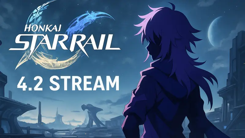 Логотип Honkai Star Rail с персонажем Серебряный Волк и анонсом стрима 4.2