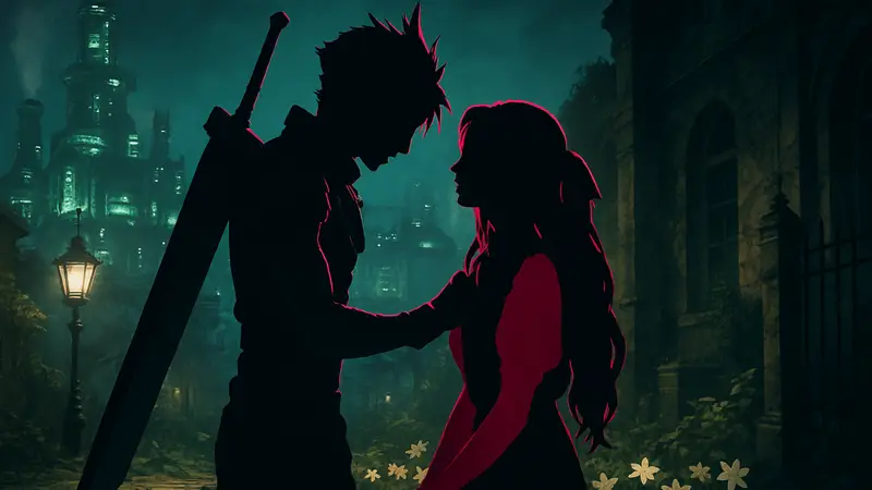 Клауд и Аэрис в Final Fantasy VII Remake, эмоциональный момент из игры