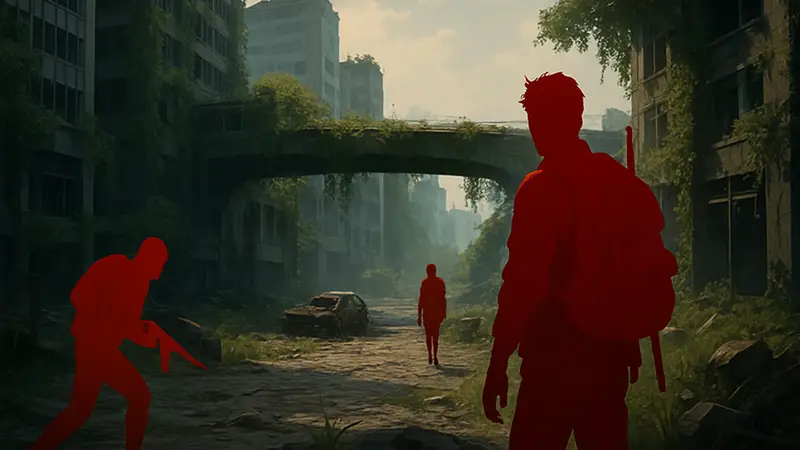 Кадр из трейлера Nakwon: Last Paradise с выжившими в руинах Сеула, атмосферная игра.