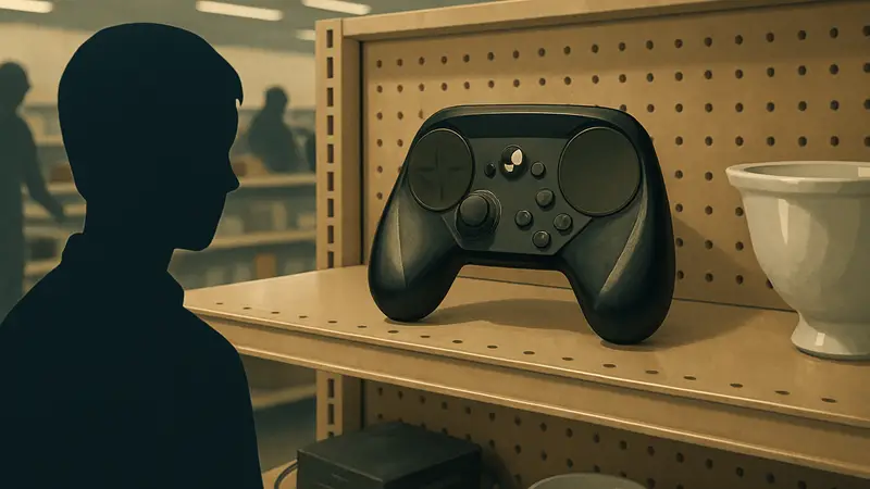 Оригинальный прототип Steam Controller, найденный в магазине Goodwill, на полке