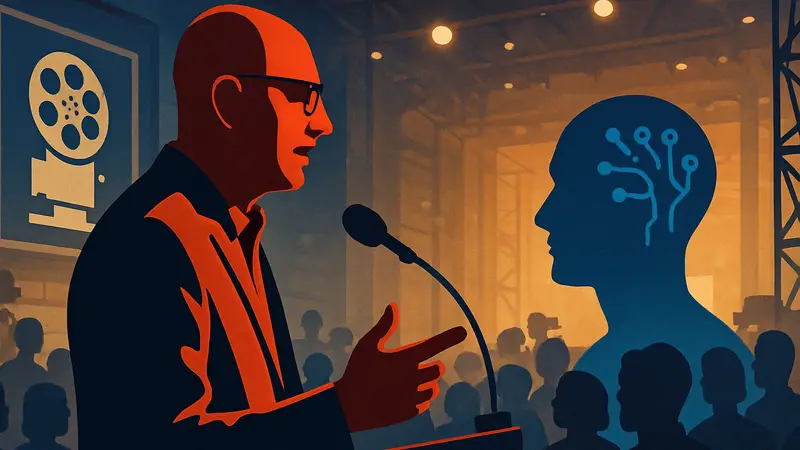 Стивен Содерберг на кинофестивале, возможно, говорит о применении искусственного интеллекта в фильмах.