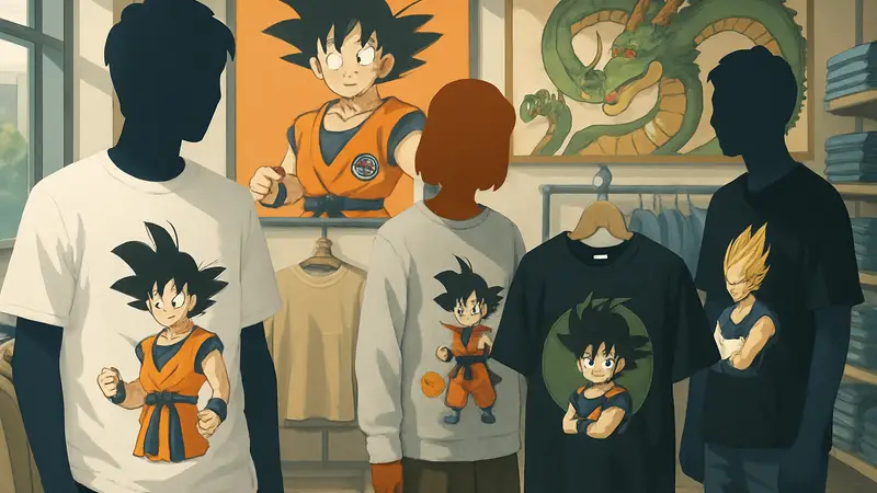 Коллекция одежды Dragon Ball от Shimamura, с персонажами аниме.