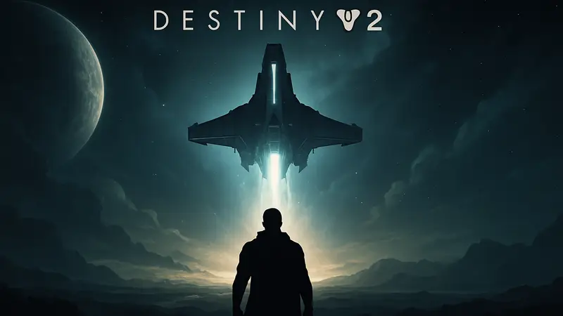 Логотип Destiny 2 на фоне космического корабля, символизирующего возрождение