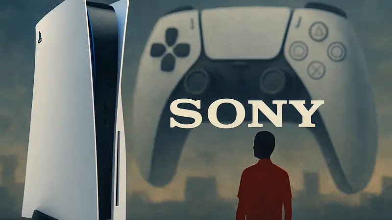 PlayStation 5 и логотип Sony на фоне игрового контроллера, иллюстрация к повышению цен на консоли.