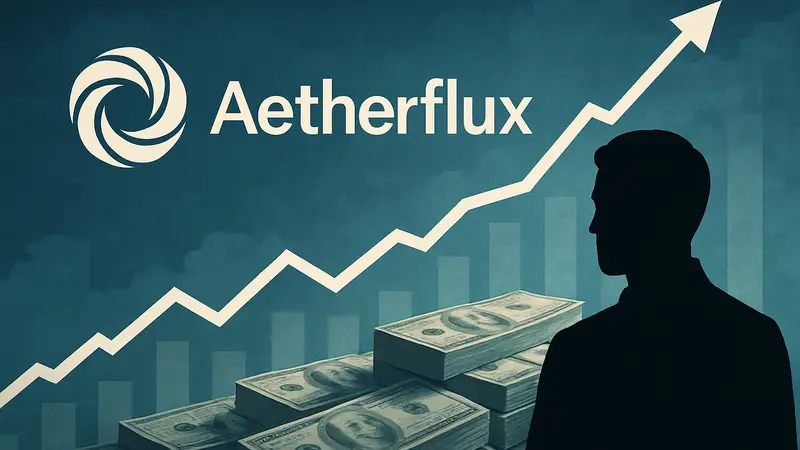 Логотип Aetherflux на фоне графика роста инвестиций и денежных купюр.