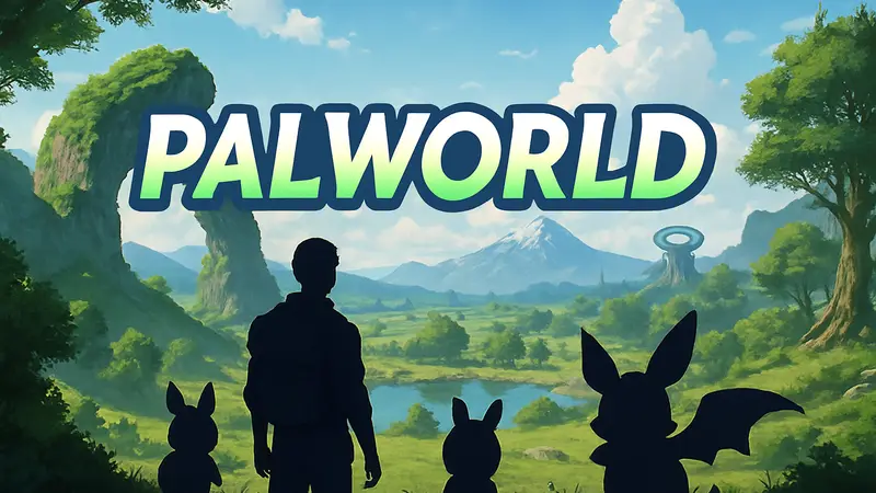 Логотип Palworld на фоне игрового мира, изображение для новостей о сохранениях
