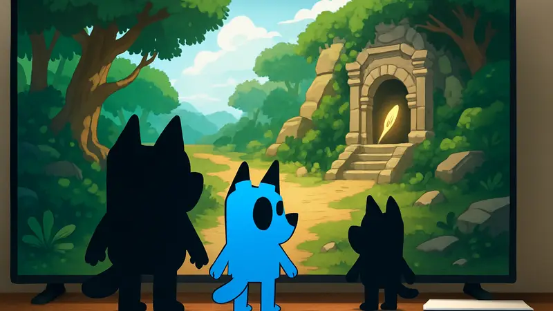 Персонажи мультсериала Bluey в игре "Квест за золотой ручкой" на PlayStation