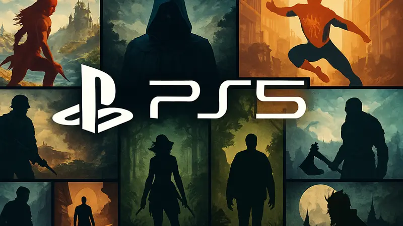 Логотип PlayStation 5 с коллажем из обложек 10 новых игр, выходящих в августе 2026 года.