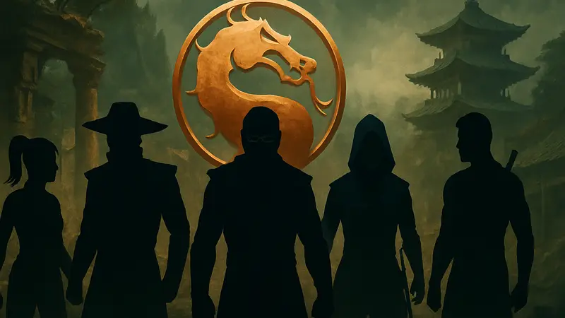 Постер фильма Mortal Kombat 2021 с главными героями и логотипом.