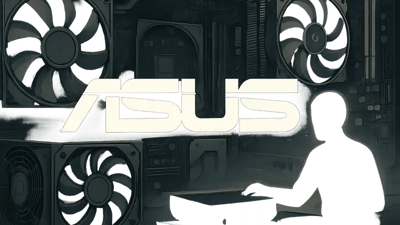 Логотип Asus на фоне комплектующих для ПК и Steam Machine.