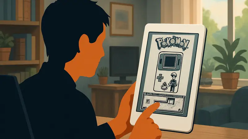 Ютубер демонстрирует карманный эмулятор Game Boy на электронной читалке, запущен Pokémon Blue.