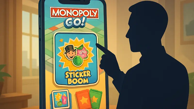 Элементы интерфейса мобильной игры Monopoly GO с наклейками. Прогнозирование события Sticker Boom.