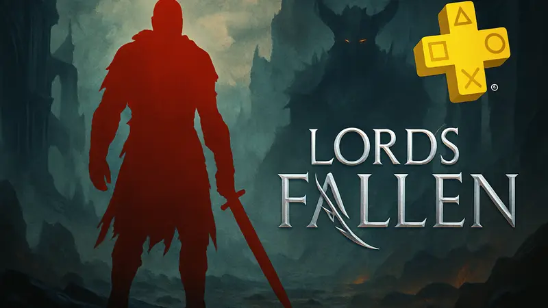 Изображение обложки игры Lords of the Fallen с персонажем и логотипом PS Plus