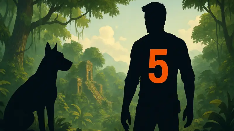 Логотип Naughty Dog и намёк на Uncharted 5 на фоне джунглей, символизирующий слухи о новой игре