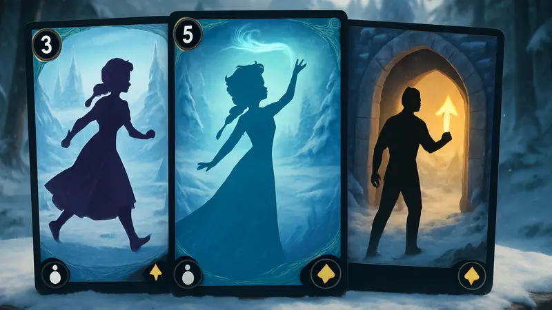 Карты из дополнения Winterspell для Disney Lorcana, демонстрирующие новых персонажей и механику Boost.