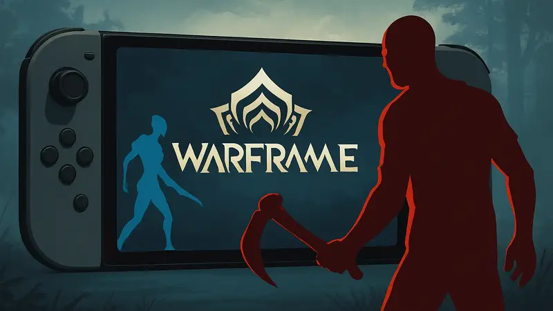 Логотип Warframe на фоне консоли Nintendo Switch 2, с намёком на новый игровой режим.