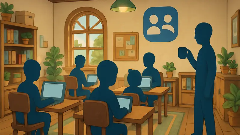 Скриншот или арт из игры On-Together: Virtual Coworking, демонстрирующий виртуальный офис в мультяшном стиле.