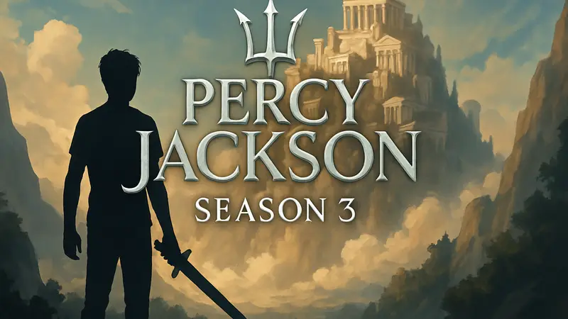 Логотип сериала Перси Джексон на фоне Олимпа, анонс 3 сезона