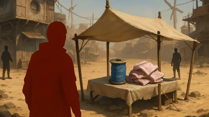 Скриншот из Sand: Raiders of Sophie с нитками и обрывками ткани для крафта брони.