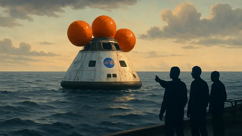 Космический корабль NASA Integrity приводняется в Тихом океане после миссии Artemis II.