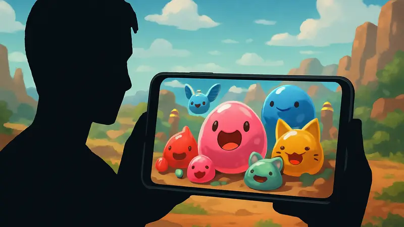 Яркие и милые слаймы из игры Slime Rancher на экране мобильного телефона