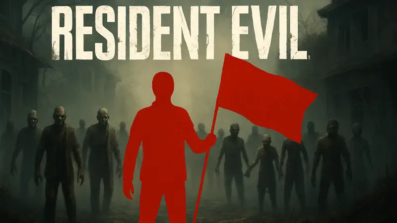 Логотип Resident Evil на фоне зомби, иллюстрация утечки плана игр серии