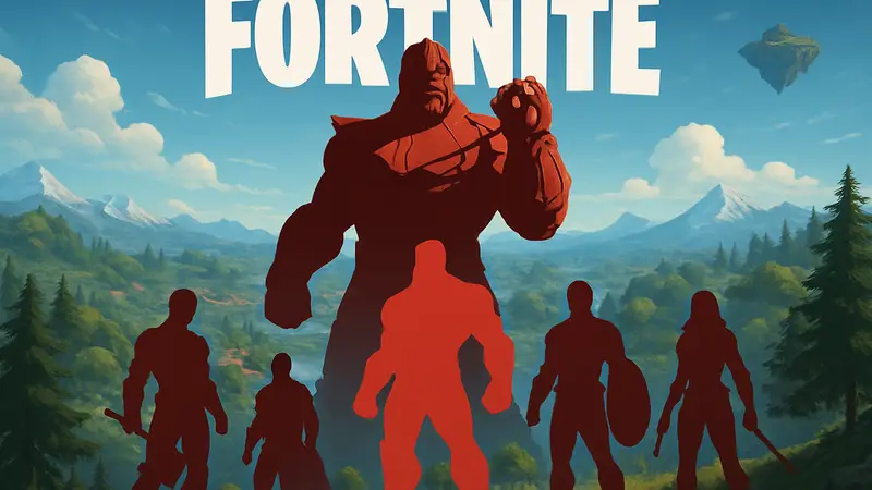 Обложка Fortnite с персонажами режима Мстители: Финал, Танос и супергерои