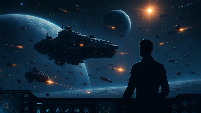 Игровой скриншот Sins of a Solar Empire 2 с новым интерфейсом и космическим боем.