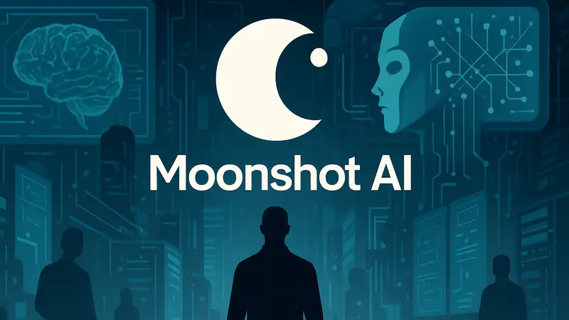 Логотип Moonshot AI на фоне футуристических ИИ-технологий