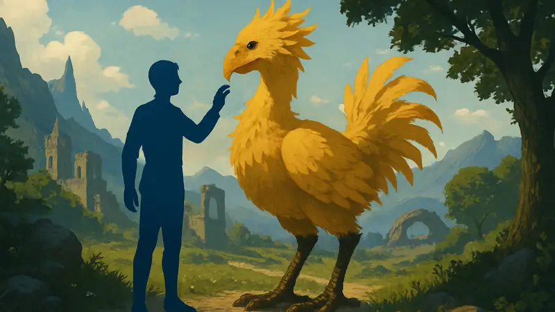 Арт из Final Fantasy с Чокобо, представляющий запоминающиеся побочные квесты.