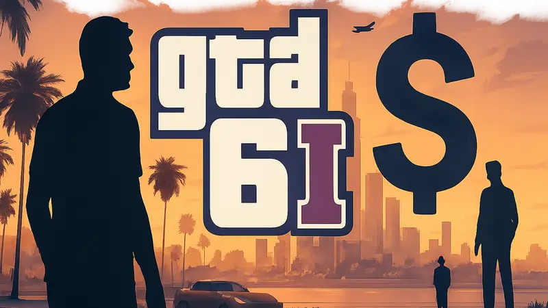 Логотип GTA 6 на фоне игрового мира, символ цен.