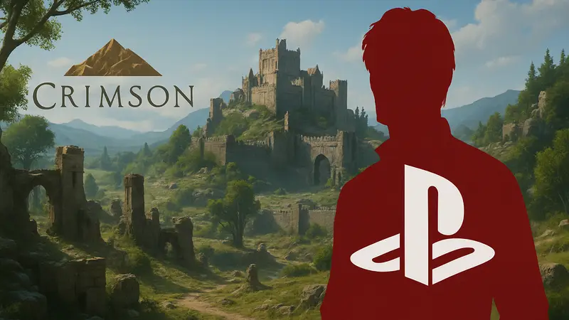 Кадр из игры Crimson Desert с логотипом Pearl Abyss и PlayStation на фоне