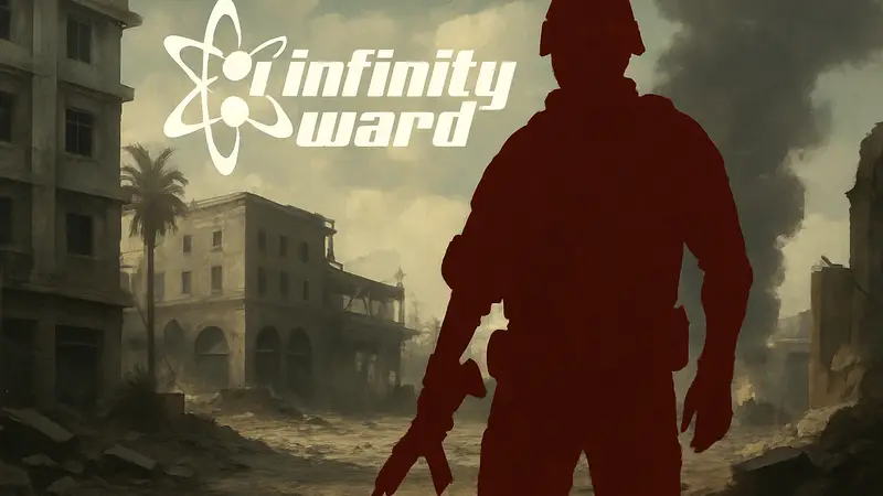 Логотип Infinity Ward и силуэт бойца из Call of Duty Modern Warfare, анонсирующий новую главу серии