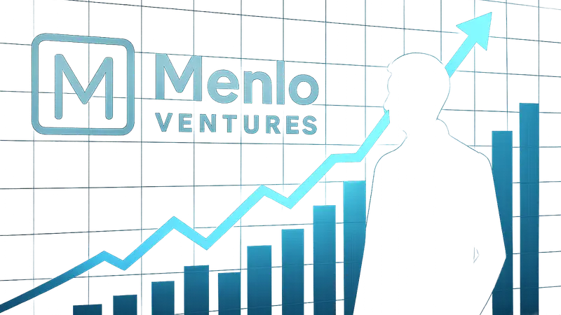 Логотип Menlo Ventures на фоне графика роста инвестиций, символизирующего успех в сфере искусственного интеллекта.
