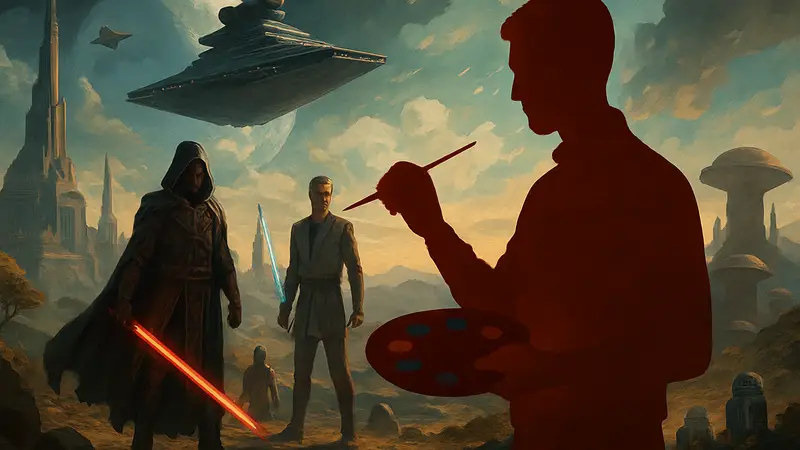 Логотип Star Wars: Fate of the Old Republic с силуэтом арт-директора, символизирующего творчество.