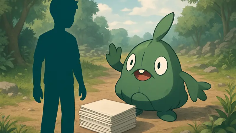 Покемон со специализацией "Переработка" и стопка бумаги в игре Pokémon Pokopia.