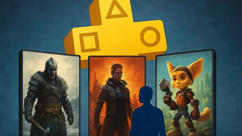 Обложки игр PS Plus Essential за март 2026 на фоне логотипа PlayStation Plus.