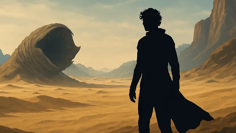 Сцена из фильма «Дюна: Часть третья» с Полом Атрейдесом в пустыне Арракис