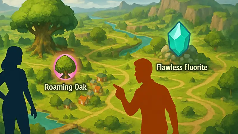 Heartopia: карта с локациями Roaming Oak и Flawless Fluorite